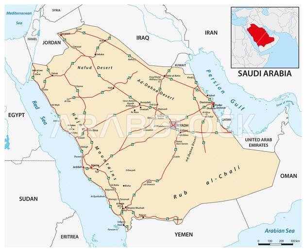خريطة المملكة العربية السعودية، الشرق الأوسط، شبه الجزيرة العربية