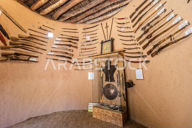 JUBBAH, SAUDI ARABIA - NOVEMBER 3, 2021: Interior of Nasser Al-Thuwaini Museum in Jubbah, Saudi Arabia