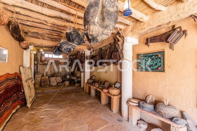 JUBBAH, SAUDI ARABIA - NOVEMBER 3, 2021: Interior of Nasser Al-Thuwaini Museum in Jubbah, Saudi Arabia