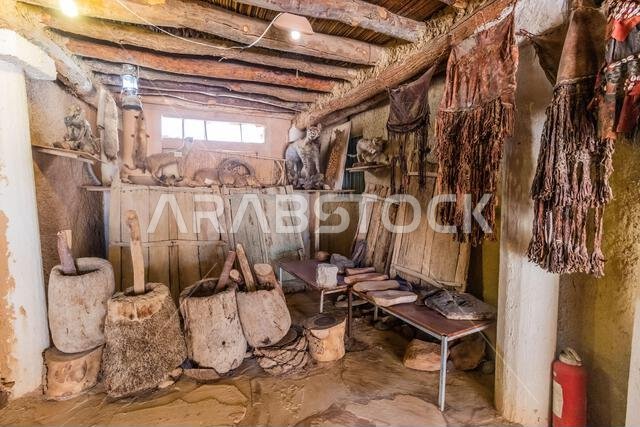 JUBBAH, SAUDI ARABIA - NOVEMBER 3, 2021: Interior of Nasser Al-Thuwaini Museum in Jubbah, Saudi Arabia