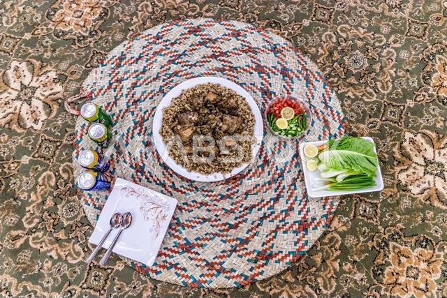SAKAKA, SAUDI ARABIA - NOVEMBER 4, 2021: Chicken kabsa, meal in Saudi Arabia