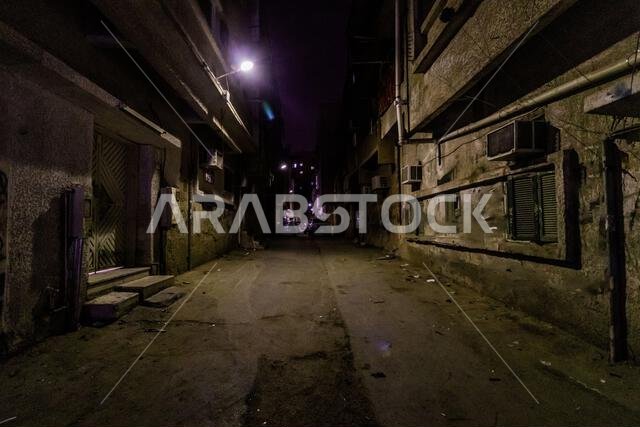 Dark alley in downtown Riyadh, Saudi Arabia