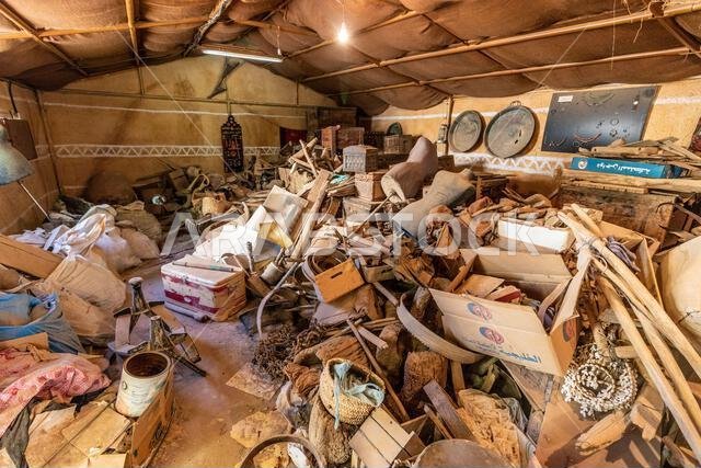 SAKAKA, SAUDI ARABIA - NOVEMBER 6, 2021: Interior of a small home museum in Sakaka, Saudi Arabia SAKAKA, SAUDI ARABIA - NOVEMBER 6, 2021: Interior of a small home museum in Sakaka, Saudi Arabia