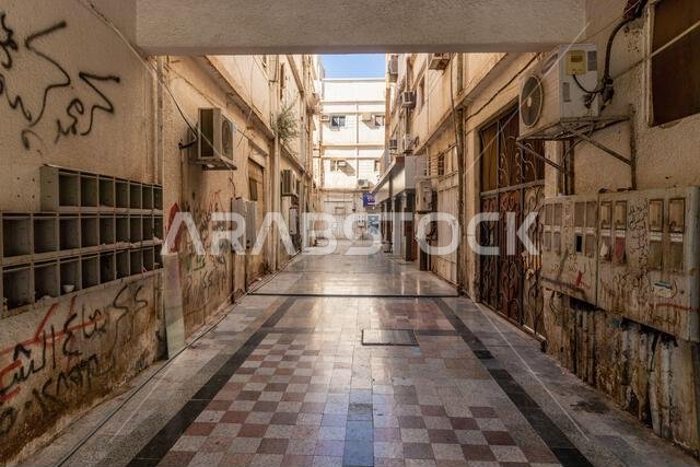 TABUK, SAUDI ARABIA - NOVEMBER 7, 2021: View of an alley in Tabuk, Saudi Arabia