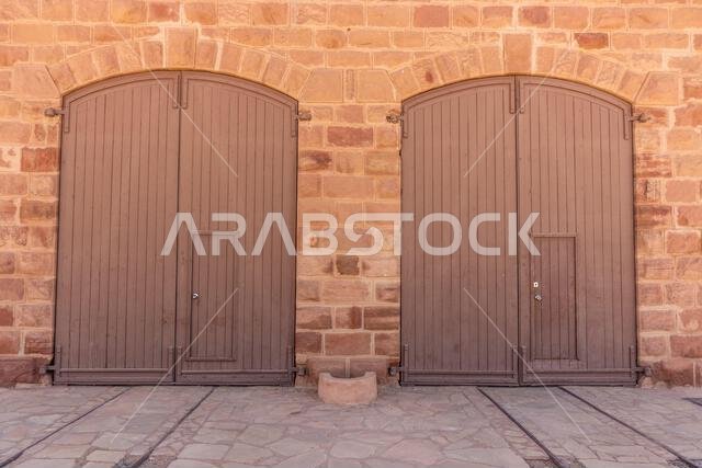 Gates at the train station of former Hejaz (Hijaz) Railway near Al Ula, Saudi Arabia
