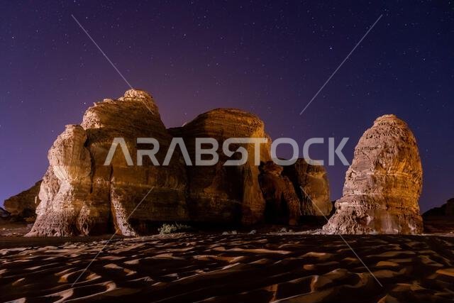 Night view of rock formations near Al Ula, Saudi Arabia