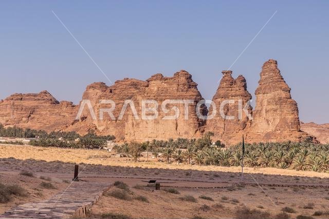 الطريق إلى موقع جبل عكمة في العلا، المملكة العربية السعودية