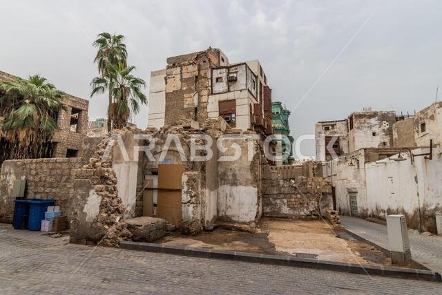 Ruins of traditional houses in Al Balad,  historic center of Jeddah, Saudi Arabia