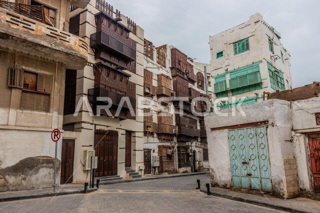 Traditional houses in Al Balad, historic center of Jeddah, Saudi Arabia Traditional houses in Al Balad, historic center of Jeddah, Saudi Arabia