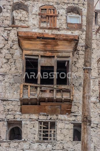 Balcony of a traditional house in Al Balad,  historic center of Jeddah, Saudi Arabia