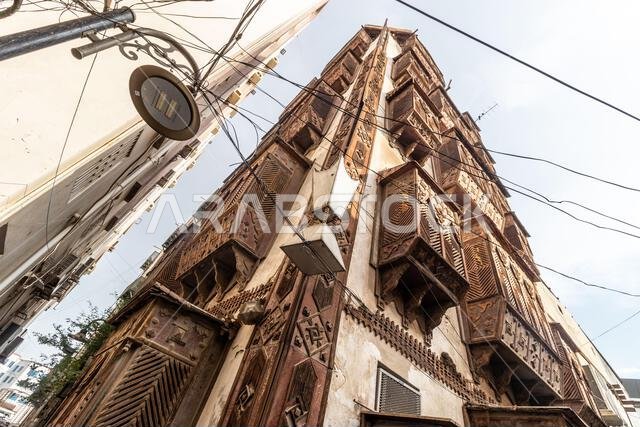 Traditional house in Al Balad,  historic center of Jeddah, Saudi Arabia