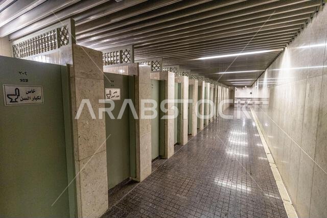 MEDINA, SAUDI ARABIA - NOVEMBER 13, 2021: Underground toilets of the Prophet's Mosque in Medina, Saudi Arabia
