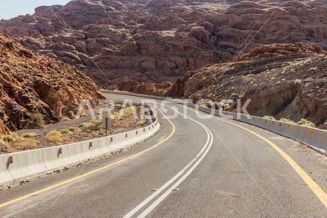 View of 8788 road descending to Wadi Disah, Saudi Arabia