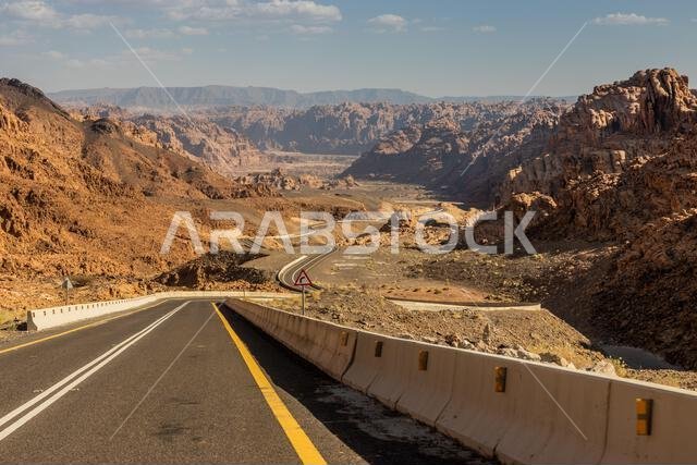 View of 8788 road descending to Wadi Disah, Saudi Arabia