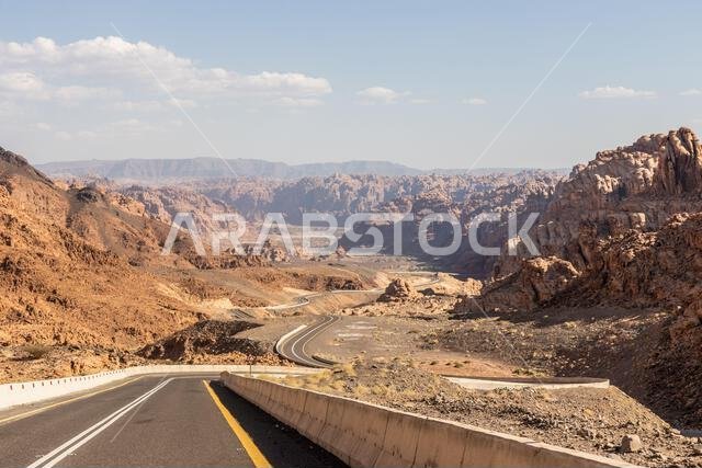 View of 8788 road descending to Wadi Disah, Saudi Arabia