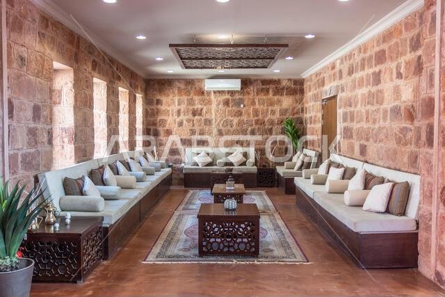 AL ULA, SAUDI ARABIA - NOVEMBER 9, 2021: Waiting hall of Dadan site in Al Ula, Saudi Arabia AL ULA, SAUDI ARABIA - NOVEMBER 9, 2021: Waiting hall of Dadan site in Al Ula, Saudi Arabia