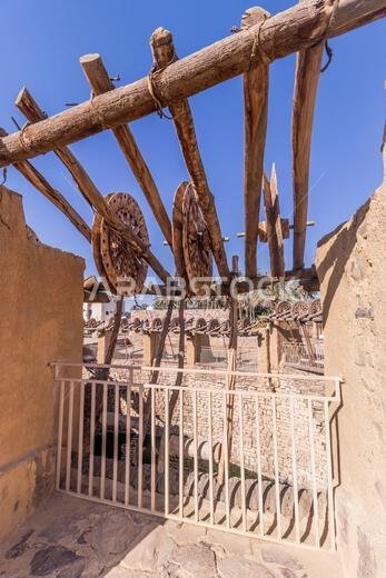 Pulleys of Bir Haddaj, one of the largest and oldest wells in the Arabian peninsula, in Tayma, Saudi Arabia