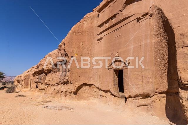 Rock cut tomb 39 in Jabal Al Banat hill at Hegra (Mada'in Salih) site near Al Ula, Saudi Arabia