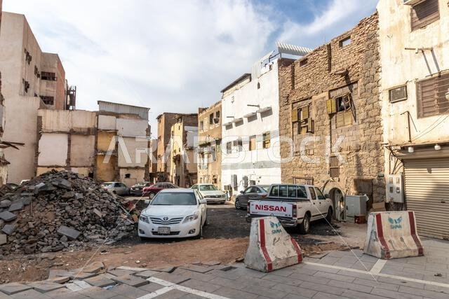 MEDINA, SAUDI ARABIA - NOVEMBER 12, 2021: Crumbling neigborhood of Medina, Saudi Arabia