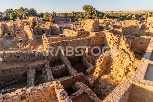 Aerial view of Al Dar'i Quarter ruins in Dumat al Jandal, Saudi Arabia
