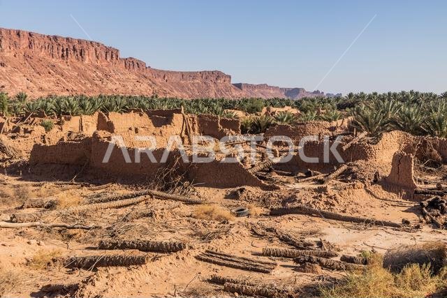 أطلال بيوت طينية في البلدة القديمة في العلا، المملكة العربية السعودية
