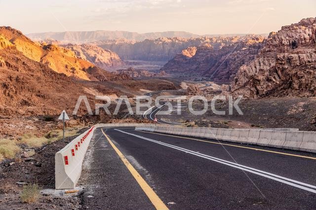 View of 8788 road descending to Wadi Disah, Saudi Arabia