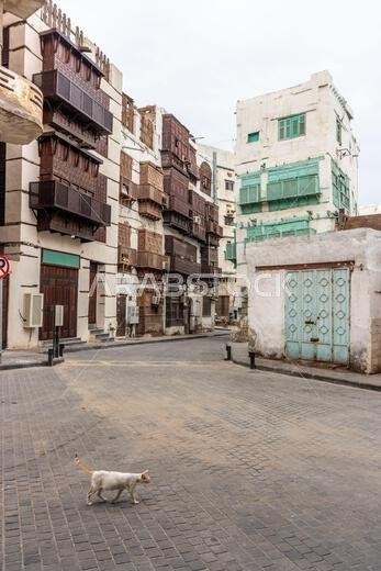 Traditional houses in Al Balad,  historic center of Jeddah, Saudi Arabia