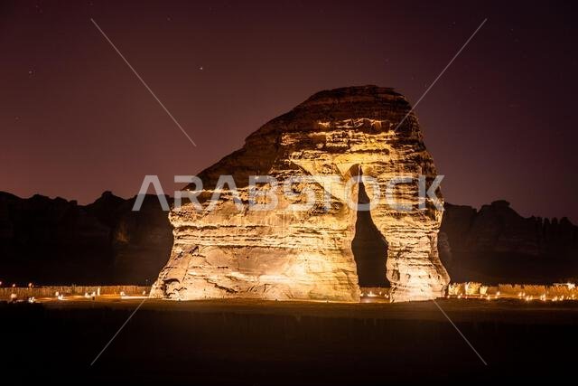 Night view of Jabal Al-Fil (Elephant Rock) rock formation near Al Ula, Saudi Arabia Night view of Jabal Al-Fil (Elephant Rock) rock formation near Al Ula, Saudi Arabia