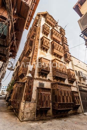 Traditional house in Al Balad,  historic center of Jeddah, Saudi Arabia