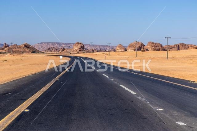 Road 70 through desert near Al Ula, Saudi Arabia