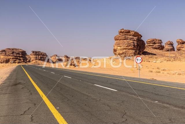 Road 70 through desert near Al Ula, Saudi Arabia