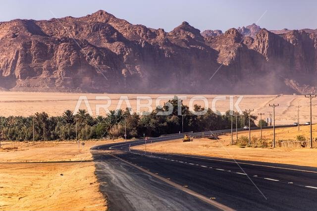 Road 70 through desert near Al Ula, Saudi Arabia Road 70 through desert near Al Ula, Saudi Arabia