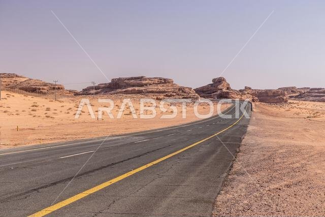 Road 70 through desert near Al Ula, Saudi Arabia