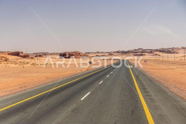 Road 70 through desert near Al Ula, Saudi Arabia
