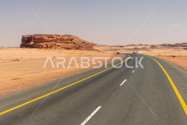 Road 70 through desert near Al Ula, Saudi Arabia