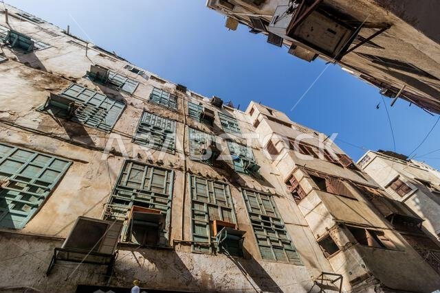 Traditional houses in Al Balad, historic center of Jeddah, Saudi Arabia Traditional houses in Al Balad, historic center of Jeddah, Saudi Arabia