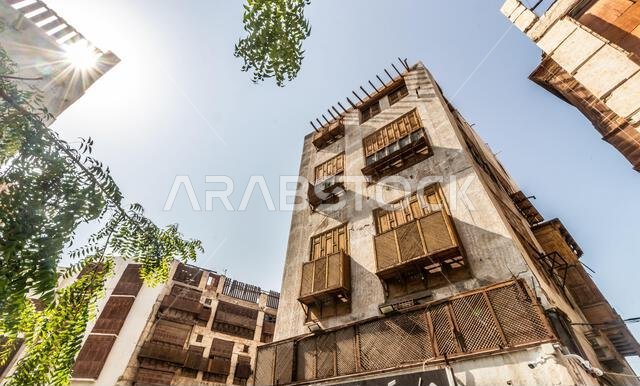Traditional houses in Al Balad,  historic center of Jeddah, Saudi Arabia