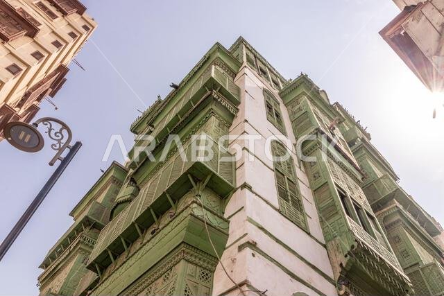 Traditional houses in Al Balad,  historic center of Jeddah, Saudi Arabia