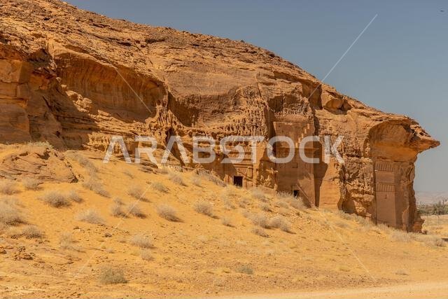 Rock cut tombs at Jabal al Ahmar hill at Hegra (Mada'in Salih) site near Al Ula, Saudi Arabia