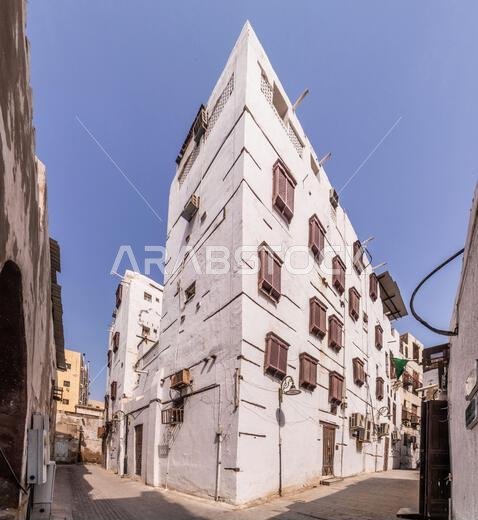 Traditional houses in Al Balad,  historic center of Jeddah, Saudi Arabia