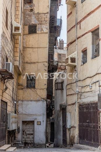 Old houses in Al Balad,  historic center of Jeddah, Saudi Arabia