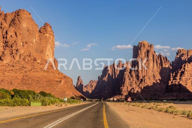 Road through Wadi Disah canyon, Saudi Arabia Road through Wadi Disah canyon, Saudi Arabia