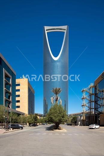Mamlaka tower, kingdom tower in capital city in riyadh Saudi Arabia. morning vibes with clear sky.