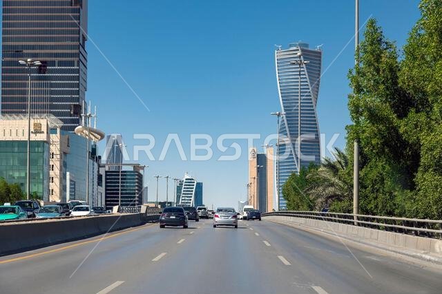 Majdoul Tower, Al majdoul tower, Twisted tower at aftenoon streets in capital city. Riyadh Saudi