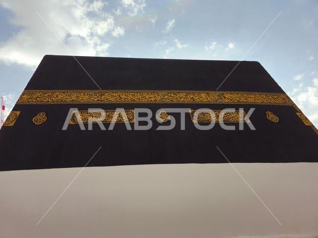 Mecca, Saudi Arabia, June 12 2024: Al Kaaba in Ihram clothing, The Kaaba a stone building at the center of Islam's most important mosque and holiest s