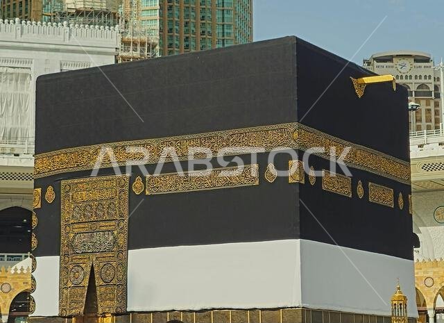 Mecca, Saudi Arabia, June 12 2024: Al Kaaba in Ihram clothing, The Kaaba a stone building at the center of Islam's most important mosque and holiest s