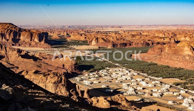 Al Ula, seen from Harrate viewpoint, North West Saudi Arabia, Middle East Al Ula, seen from Harrate viewpoint, North West Saudi Arabia, Middle East