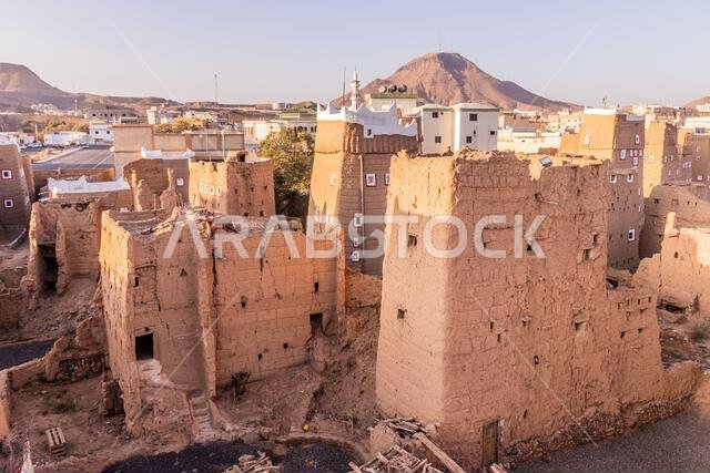 Traditional mud-brick houses in Dhahran al Janub, Saudi Arabia