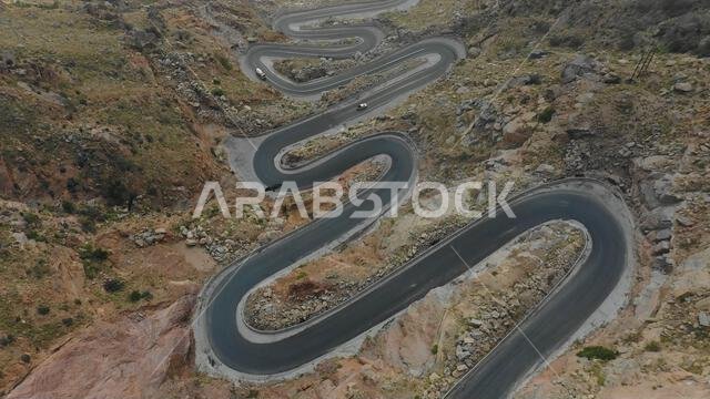 Car in the mountain road, Jizan Province, Jabal Al Hashr, Saudi Arabia