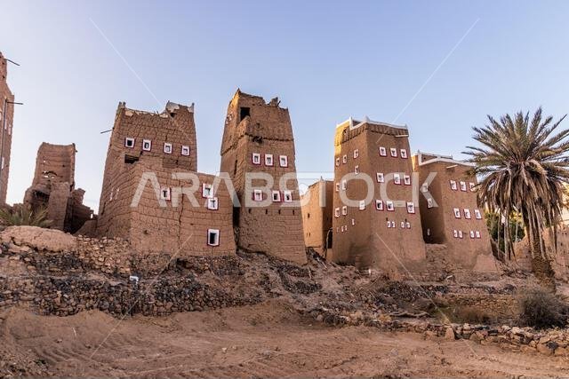 Traditional mudbrick houses in Dhahran Al Janub, Saudi Arabia